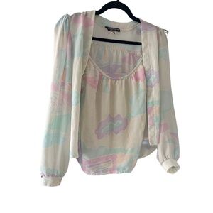 Vintage 70s Patty Woodard Floral 2 Piece Set - Tank Top and Cardigan Size Small